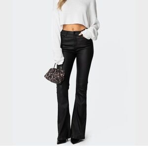 Luna Faux Leather Flare Jeans Black Size Small NWOT